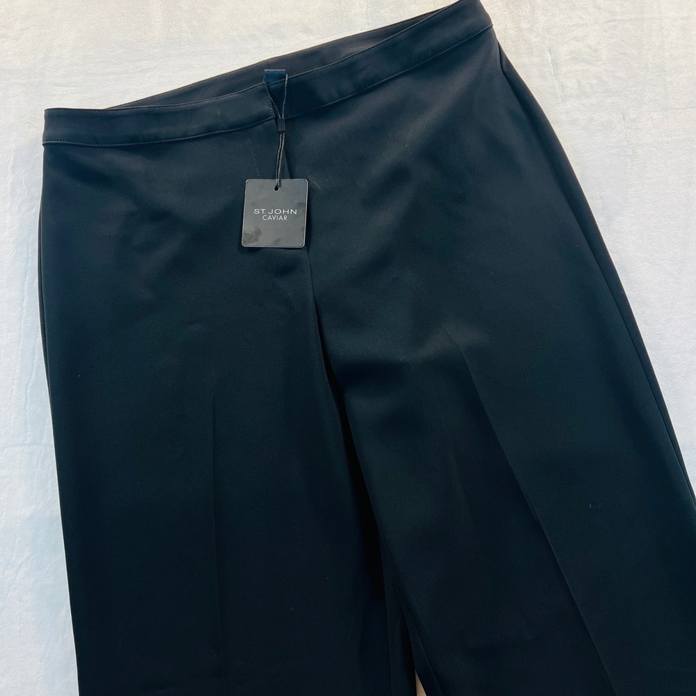 St John Caviar Diana Fit Black Wide Leg Dress Pants Trousers K883W Size 12 NEW